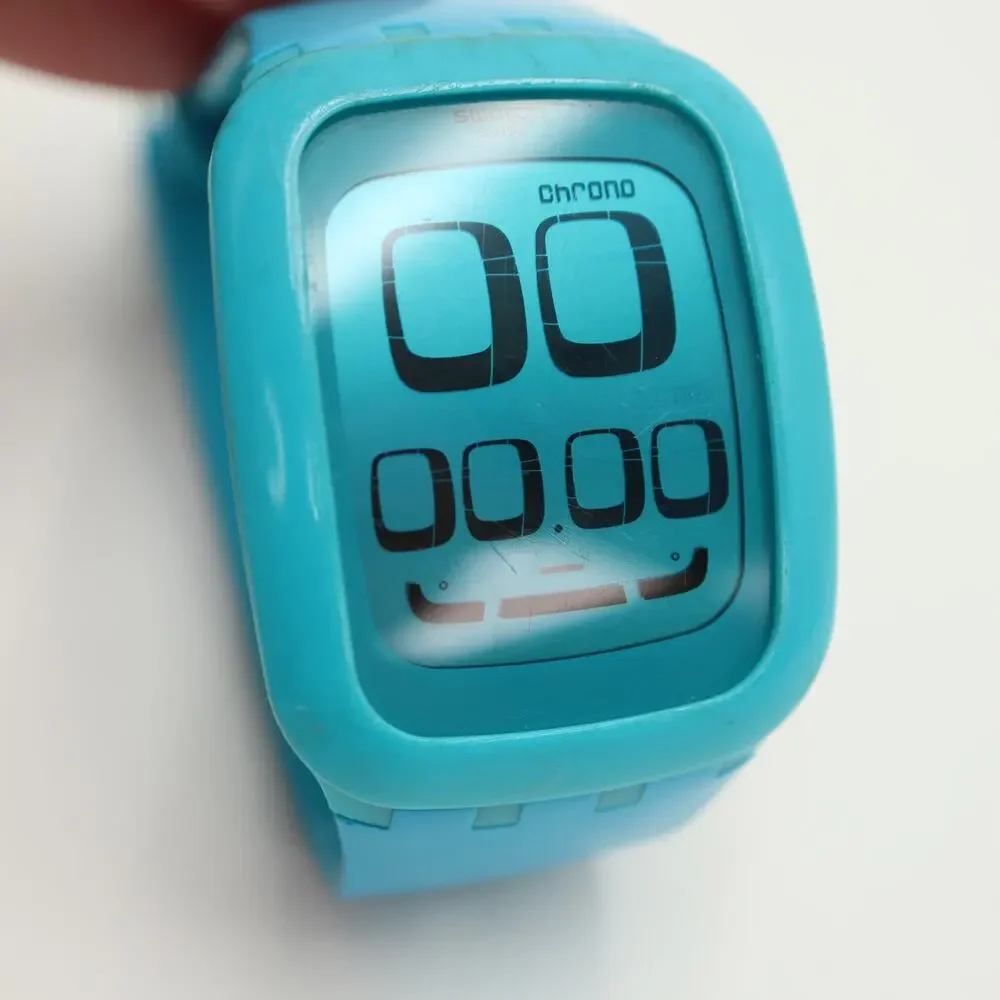 Swatch Touch Blue Digital 39mm Watch Alarm Chrono Timer Silicone w New Battery